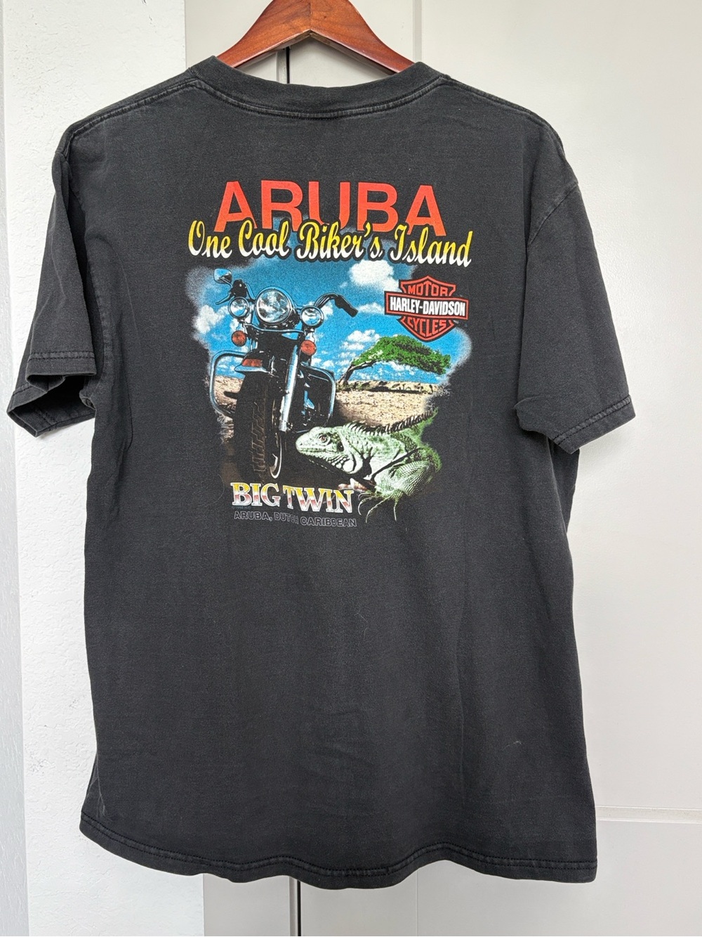 VINTAGE 1998 HARLEY DAVIDSON ARUBA BLACK GRAPHIC SHORT SLEEVE TSHIRT MENS XL